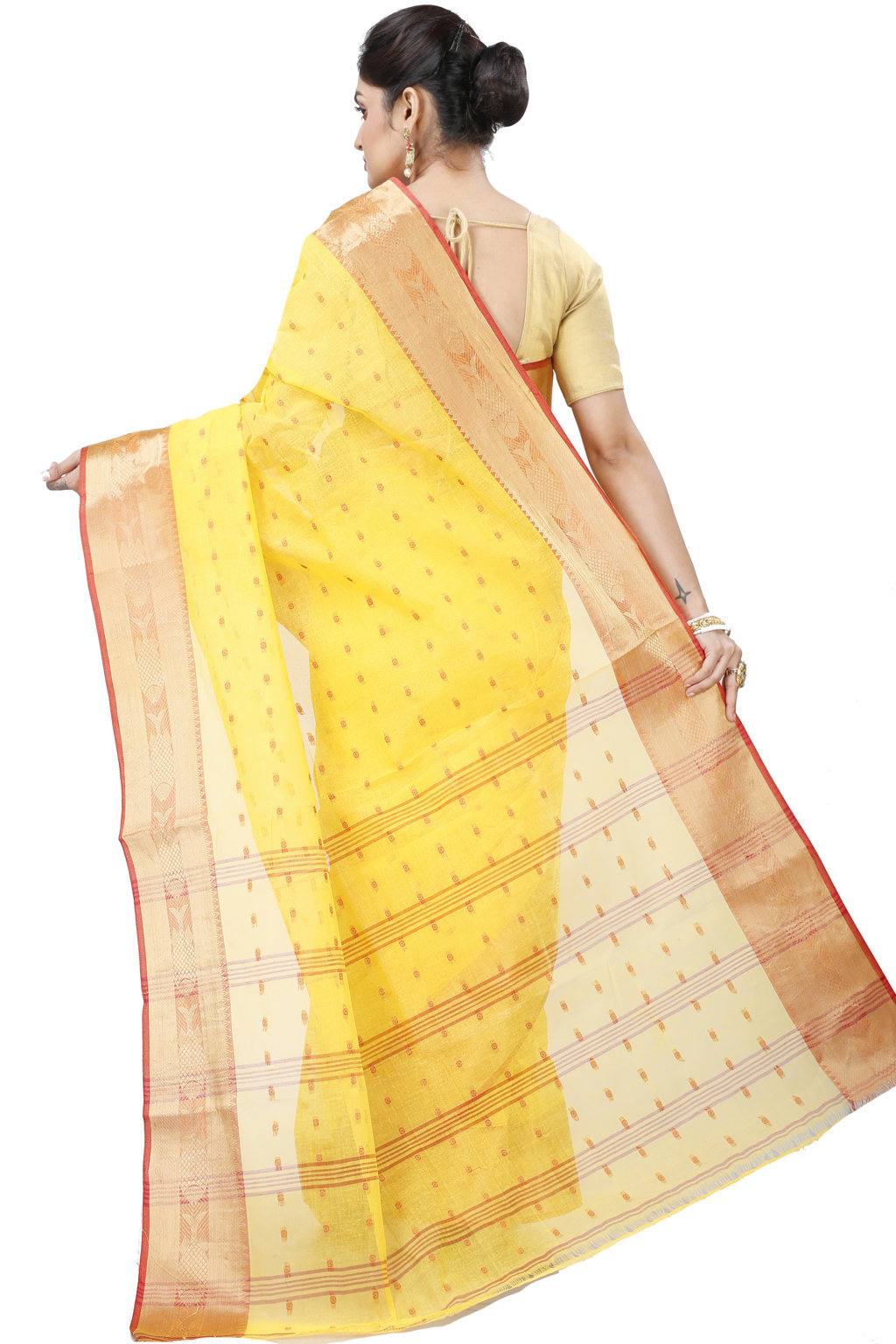Yellow Pure Cotton Griva Tant Saree (916)